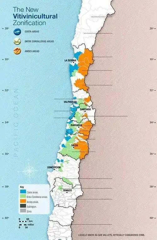 【智利葡萄酒产区地图】智利是世界上最狭长的国家,看吧--智利地图