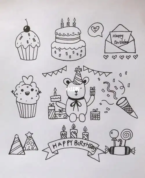零基础简笔画生日主题生日快乐蛋糕简笔画