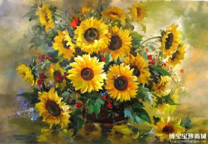 卧室餐厅书房大幅油画 向日葵花瓶 花卉