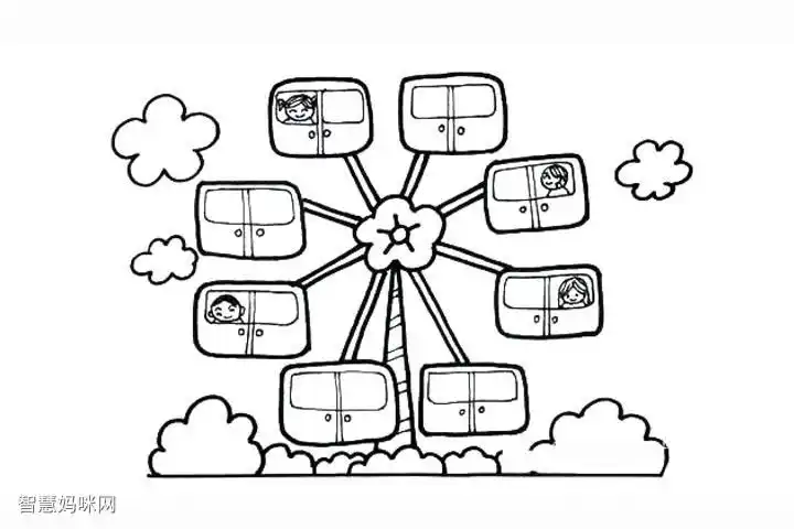 游乐场里的幸福摩天轮简笔画画法