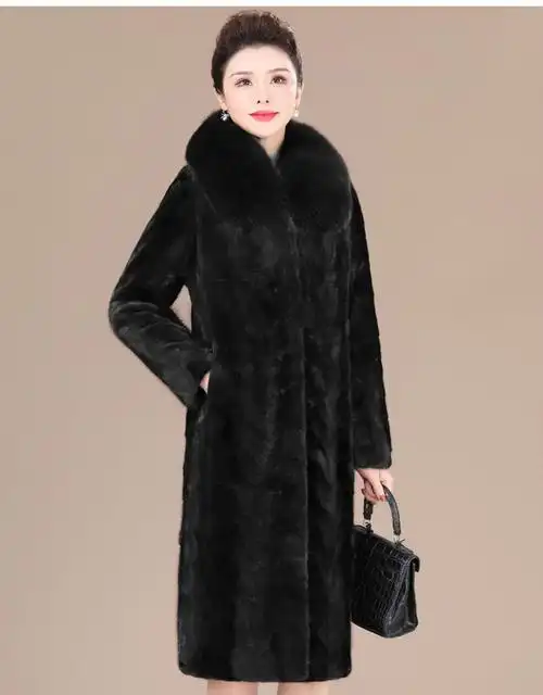 欧迪鸟odybird品牌皮草貂皮大衣女2021新款冬季狐狸毛领中年水貂外套