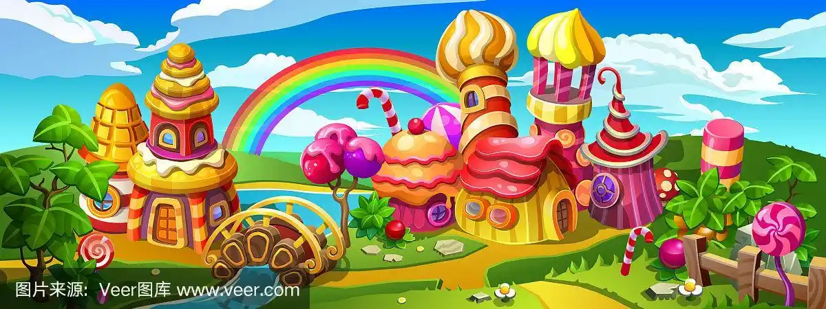 由棒棒糖,蛋糕,焦糖和橘子酱组成的糖果小镇.