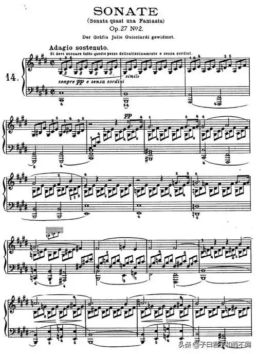 钢琴谱月光曲贝多芬第14钢琴奏鸣曲作品272第一乐章