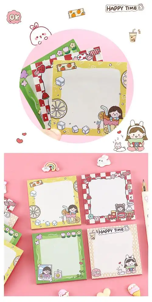 ins卡通便利贴可爱快乐女孩学生便签本备忘办公便签贴纸现货批发