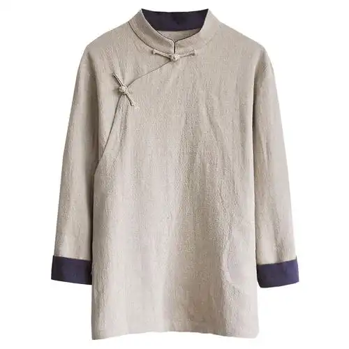 原创自制唐装男装斜襟亚麻宽松纯麻盘扣中国风男装中老年偏襟上衣