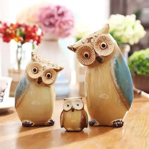 美式田园陶瓷家居摆设猫头鹰陶瓷摆件儿童房可爱创意儿童节日