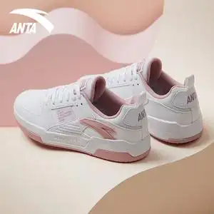 安踏官网旗舰板鞋女鞋2021冬季新款革面粉色运动休闲潮厚底小白鞋