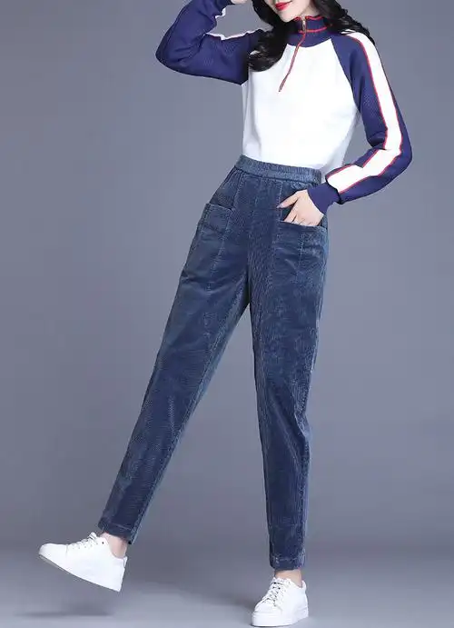 呵姿老爹萝卜裤2019秋冬新款条绒女高腰灯芯绒裤子宽松小脚裤哈伦长裤