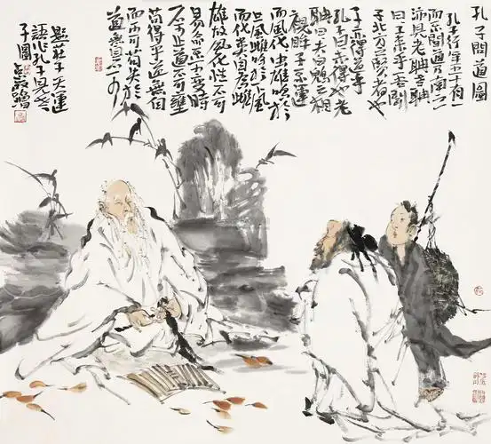 0135孔子问道图托片设色纸本