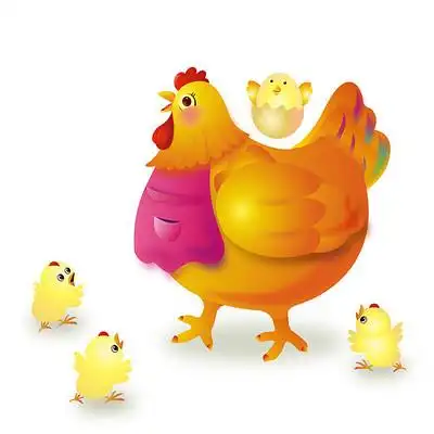 原创母鸡与小鸡手绘插画