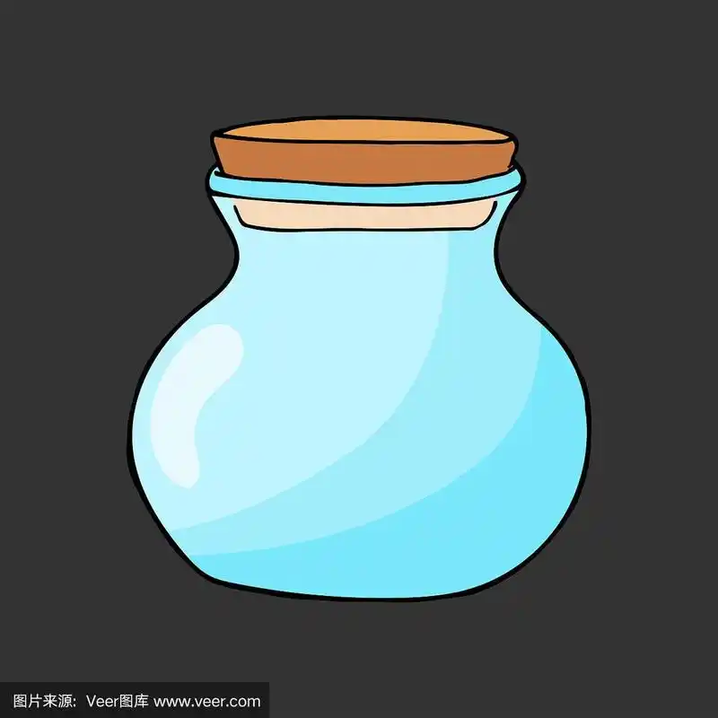 彩色手绘罐子.轮廓草图.卡通厨房物品涂鸦风格.