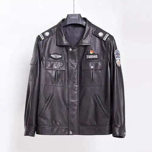 保安物业制服春秋男士真皮皮衣皮夹克牛皮黑色安保执勤特勤作战服