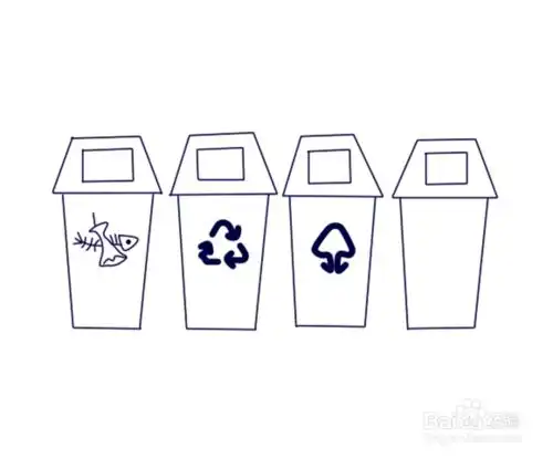 垃圾分类四个垃圾桶标识简笔画