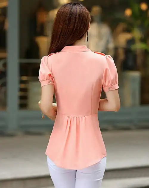 迹忆tracememory女装移动端专场粉色纯色单排扣雪纺衫上衣mkl768814