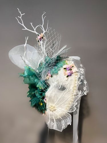 搞怪舞台怪异白色绿色花朵万圣节派对面具假面舞会晚会面罩全脸女