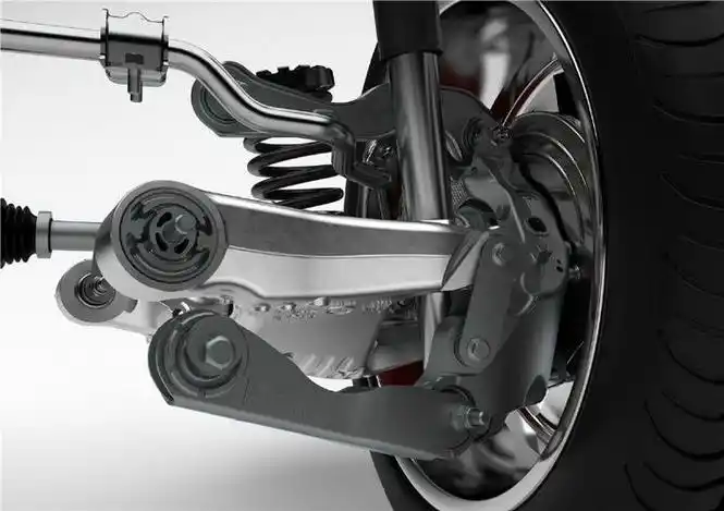 最主要的作用是让车轮产生的转向力,都由叉臂承受,而减震部分的原件