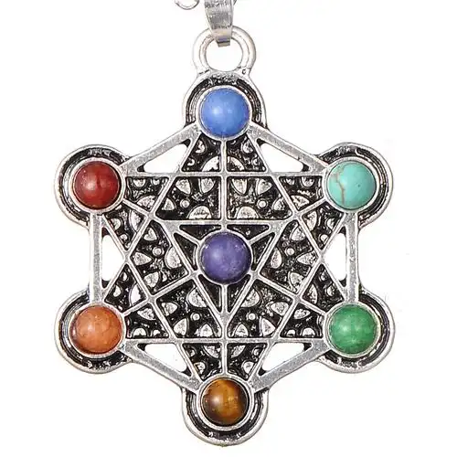 欧美热卖环保电镀古银锌合金七脉轮灵摆吊坠4mm天然石chakra项链