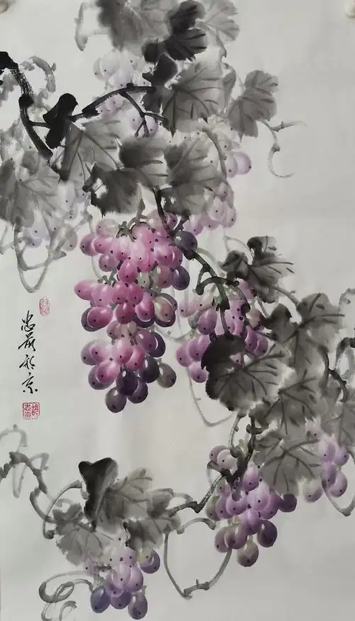 走进当代彩墨葡萄画名家胡忠前焕彩艺术世界