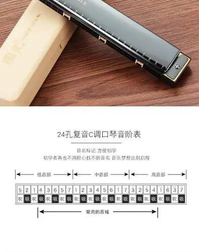 上海国光儿童学生初学24孔复音c调口琴成人自学入门重音口琴送礼