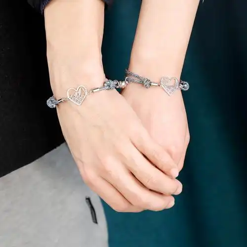 情人节新款爱心山盟海誓爱心情侣手链送男友送女友手镯手饰礼物