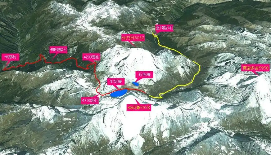 本次计划后半程示意图,也是精华景点～稻城亚丁景区!
