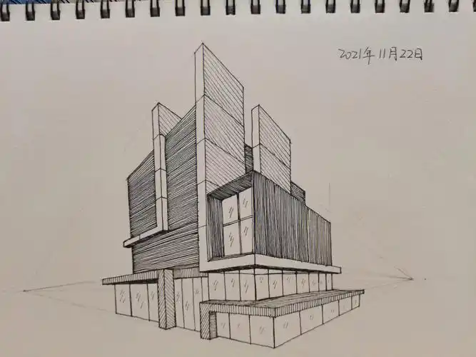 控笔练习两点透视画建筑