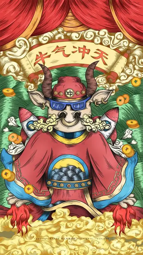 2021牛年贺图|国潮插画|牛转乾坤|牛气冲天|牛年大吉