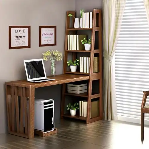 全实木书桌 现代简约书桌书架组合