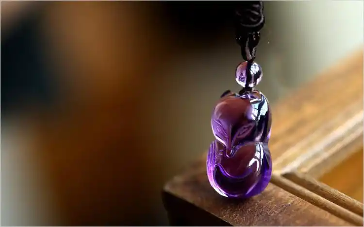 慈灵阁乌拉圭紫水晶狐狸吊坠男女灵狐项坠情侣水晶饰品礼物简约【图片