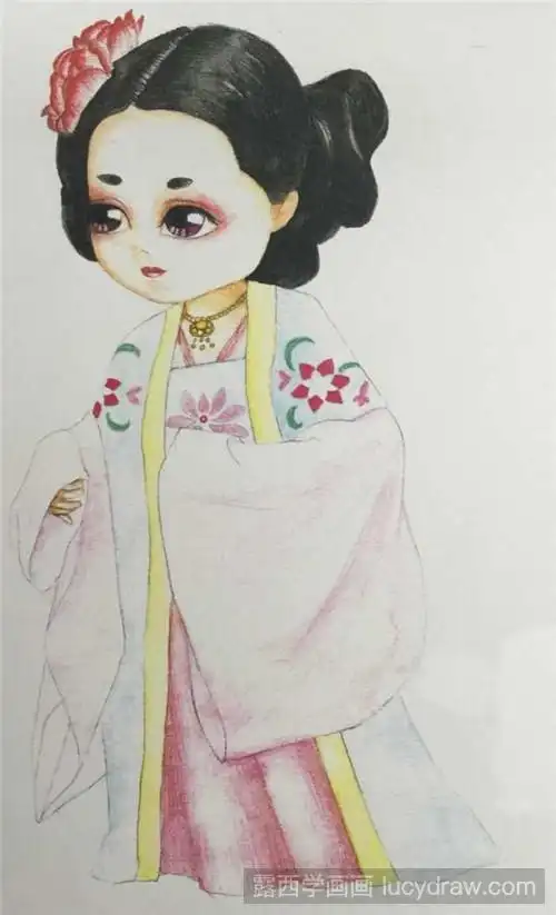 唐朝美女彩铅画