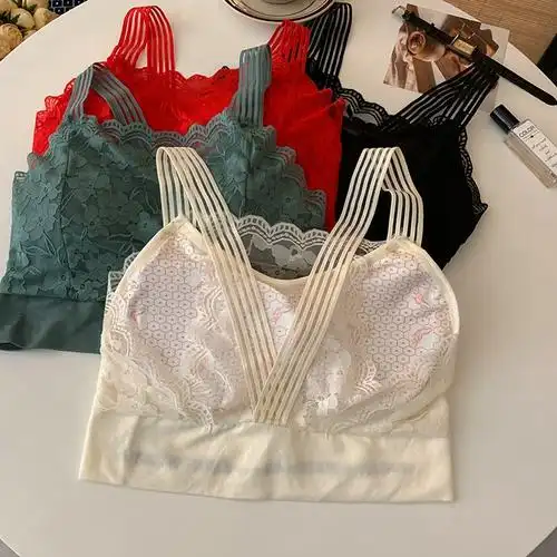 蕾丝性感无痕胸罩内衣女上托透气背心式文胸无钢圈实拍实价法式