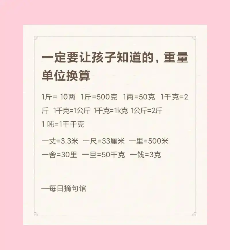 一定要让孩子知道的,重量单位换算 1斤= 10两  1