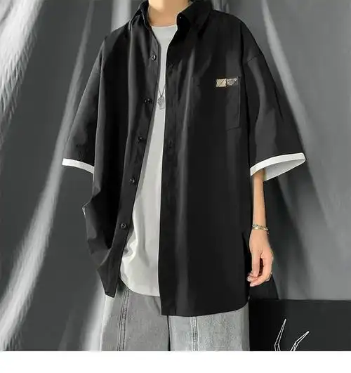 短袖衬衫男韩版宽松休闲夏季外套半袖衬衣男帅气潮流学生百搭上衣