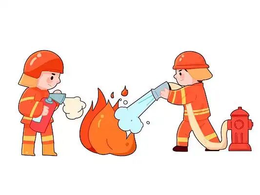 手绘卡通消防员灭火人物元素消防消防安全