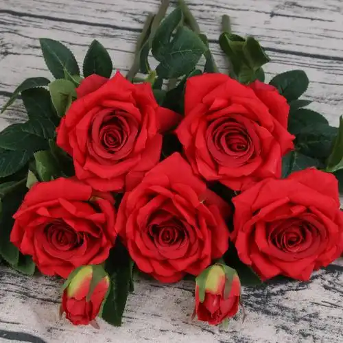 单枝2头巴黎玫瑰 仿真花假花仿真玫瑰 绒布手感婚庆装饰花