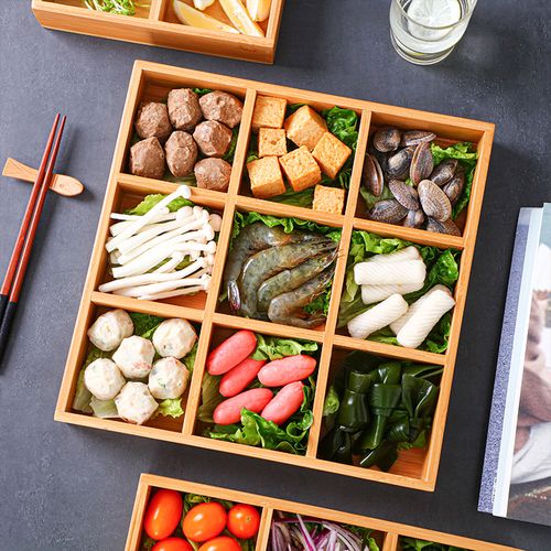 火锅九宫格餐具托盘格子盘四宫格盘子拼盘餐盘竹木六宫格火锅菜盘