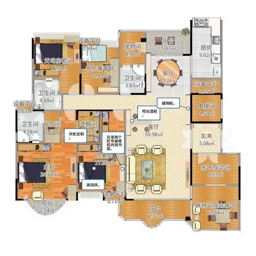 合生帝景苑220.00㎡b户型 220平米 111215161920栋户型4室2