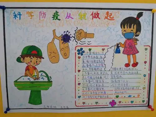 第一小学三年四班 "科学防疫 从我做起"手抄报