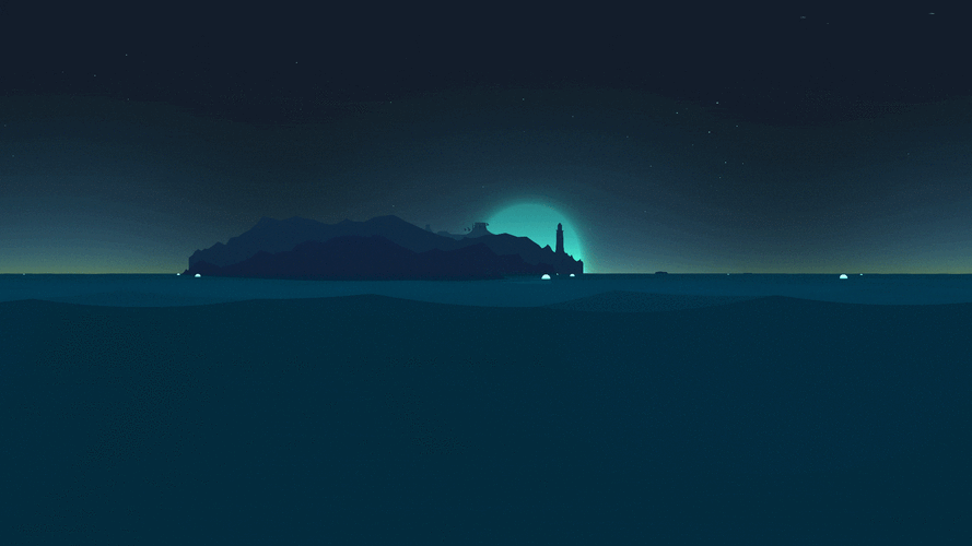 夜晚 天空 星星 灯塔 小岛 鸟儿 高清动态风景壁纸