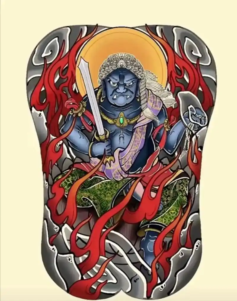 不动明王纹身手稿图案.满背纹身图案 满背刺青手稿