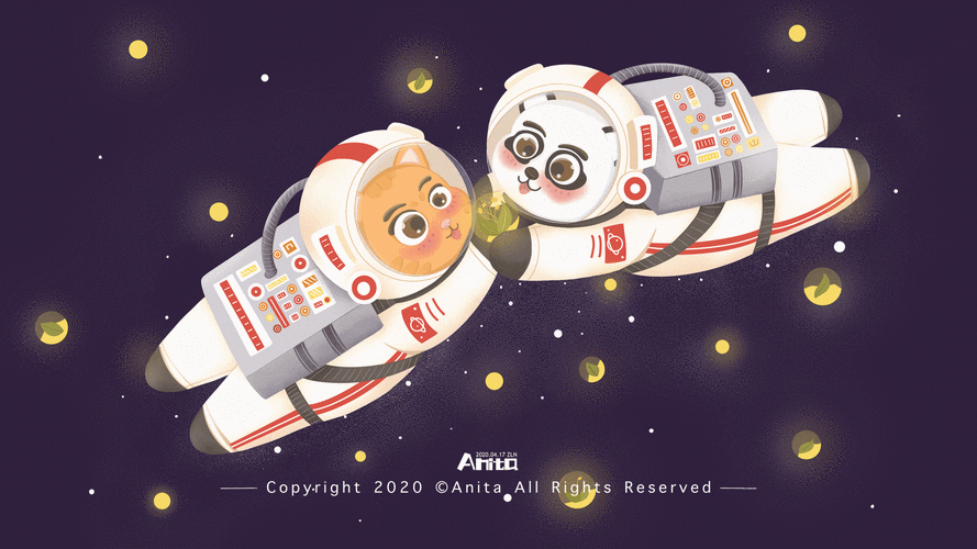 《漫游太空—猫与熊熊的日常插画》 工具:ipad pro11寸 软件:绘画pro