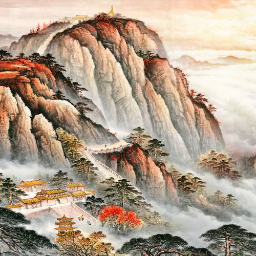 国画泰山五岳独尊山水画风水靠山客厅书房办公室国画