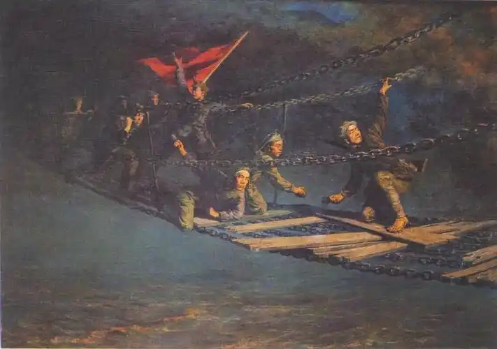 李宗津 《强夺沪定桥》 油画 1951年