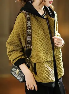 素订女装原创品牌旗舰店2022秋装欧洲站大码肌理泡泡邹连帽外套女素订