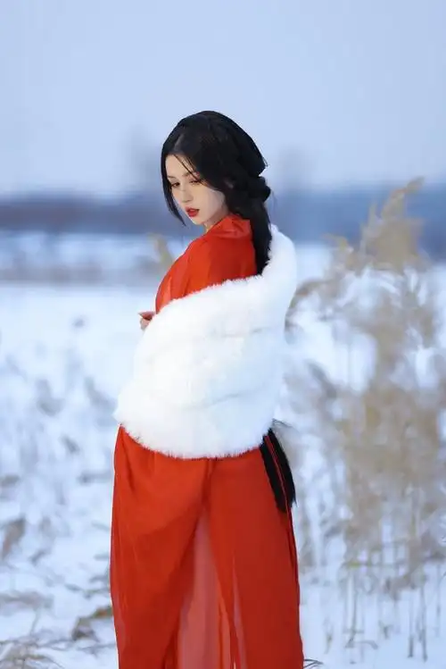 哈妮克孜古装氛围感##哈妮克孜雪中红衣造型