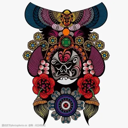印花矢量图t恤图案京剧人物脸谱色彩免费素材
