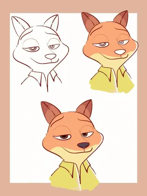 疯狂动物城02尼克简笔画教程内附色卡