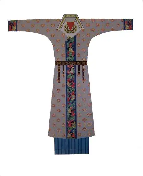 隋唐翻领对襟胡服展示图