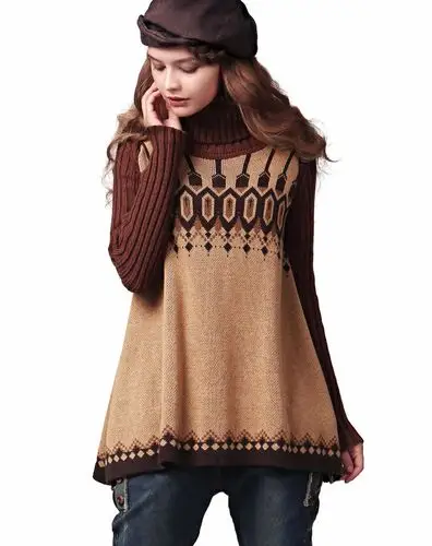 宽松加厚条纹针织衫a字型高领毛衣