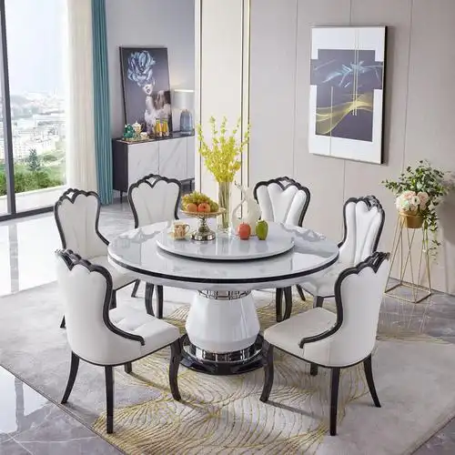 阅恒设计师大理石圆形餐桌家用现代简约网红餐桌可定制多尺寸圆桌